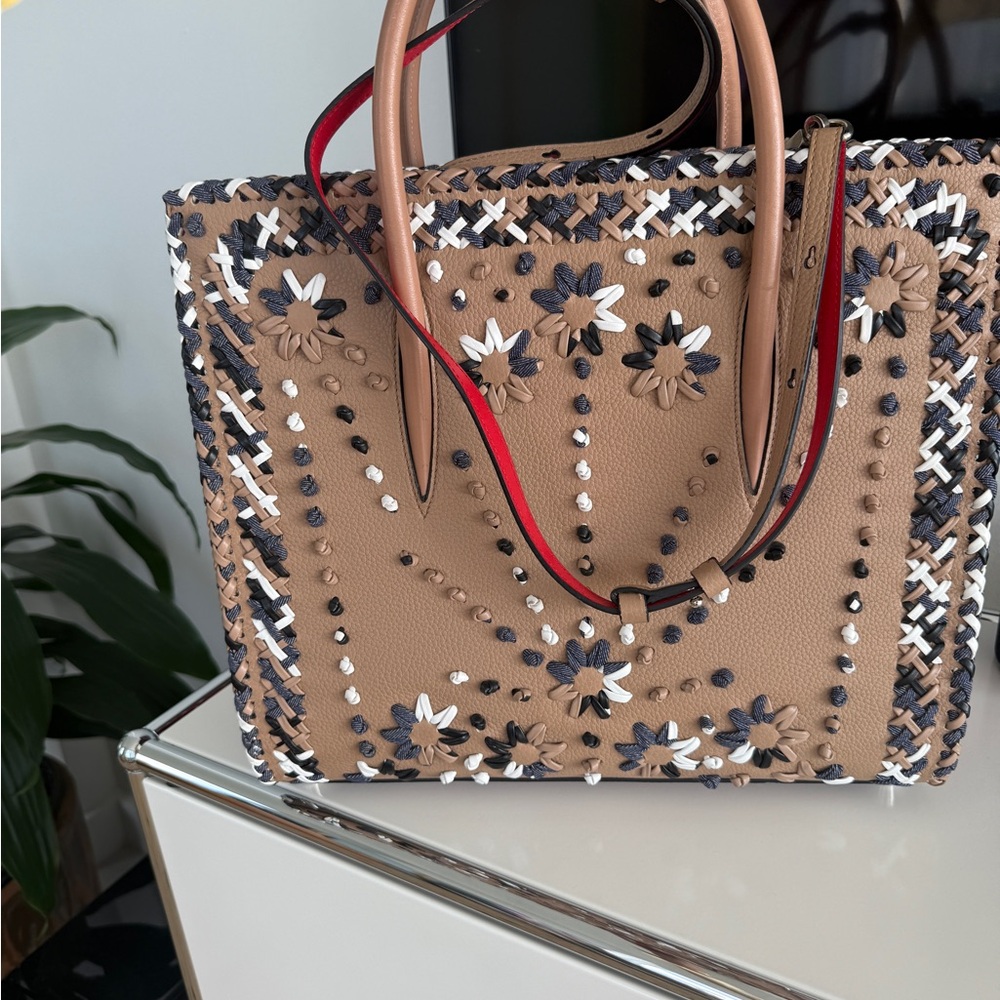 Stylish Tan and Black Floral Tote Bag